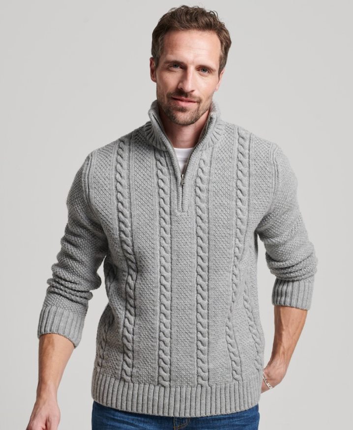 Superdry Vintage Jacob Henley Jumper Light Grey Men Superdry Vintage Jacob Henley Jumper Light Grey Men