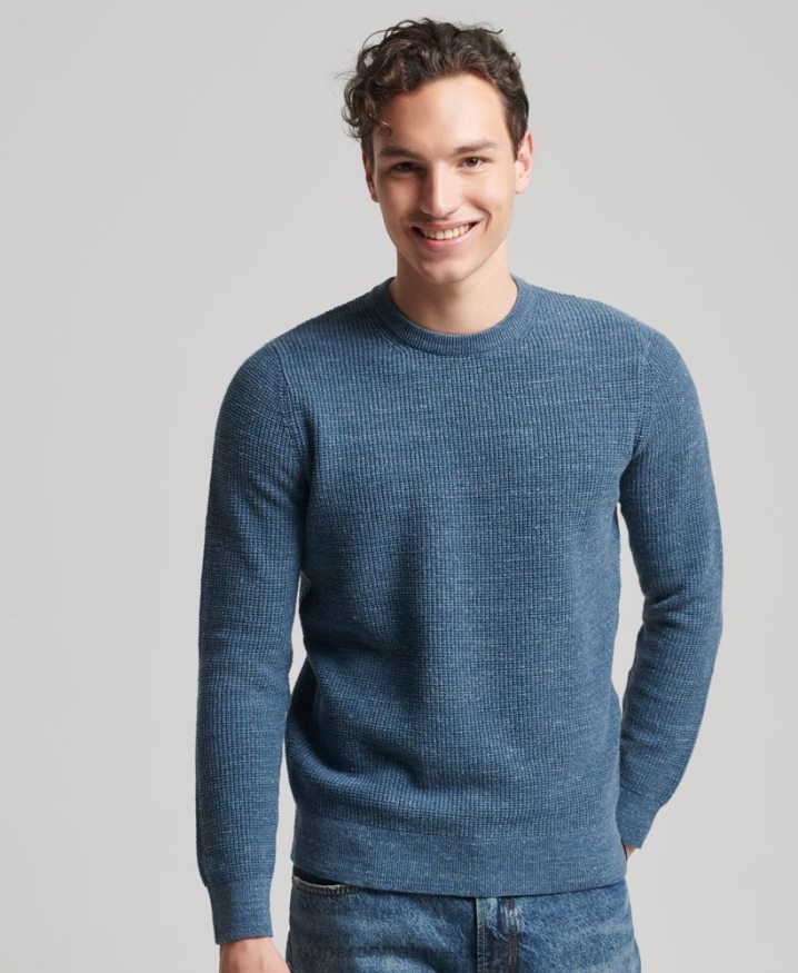 Superdry Vintage Textured Crew Knit Jumper Blue Men Superdry Vintage Textured Crew Knit Jumper Blue Men