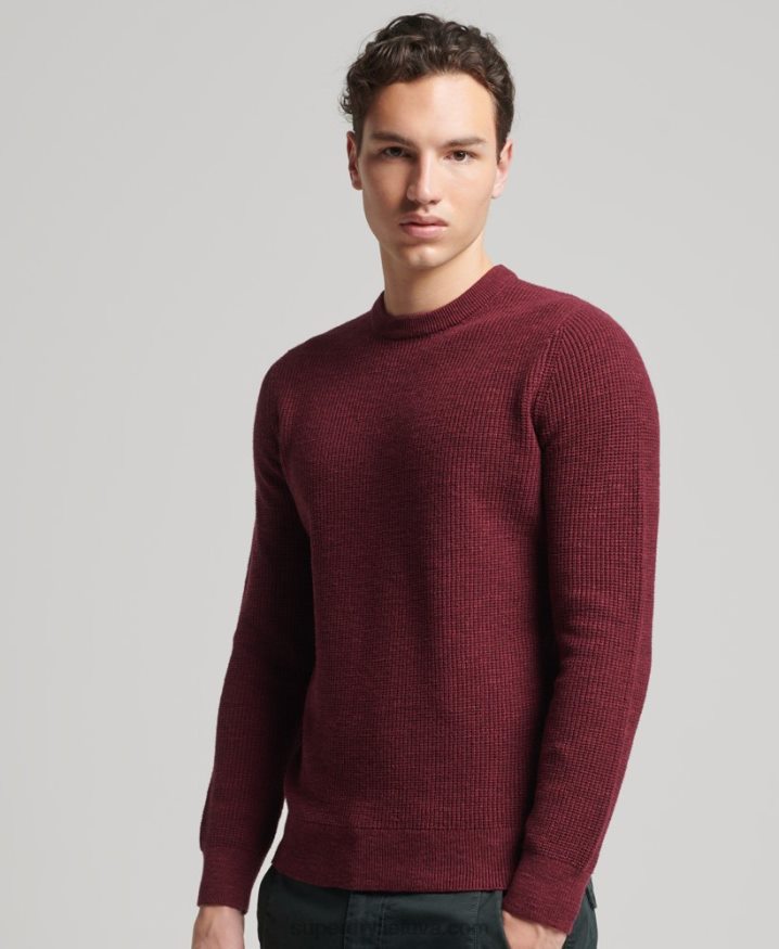Superdry Vintage Textured Crew Knit Jumper Red Men Superdry Vintage Textured Crew Knit Jumper Red Men