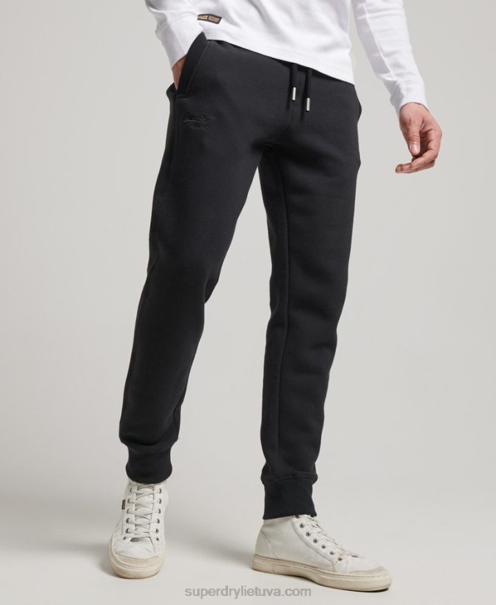 Superdry Vintage Logo Embroidered Cuffed Joggers Black Men Superdry Vintage Logo Embroidered Cuffed Joggers Black Men