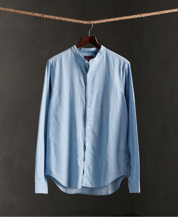 Superdry Classic Twill Lite Grandad Shirt Blue Men