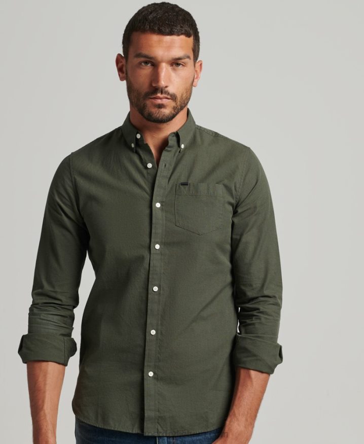 Superdry Cotton Micro Check Shirt Green Men