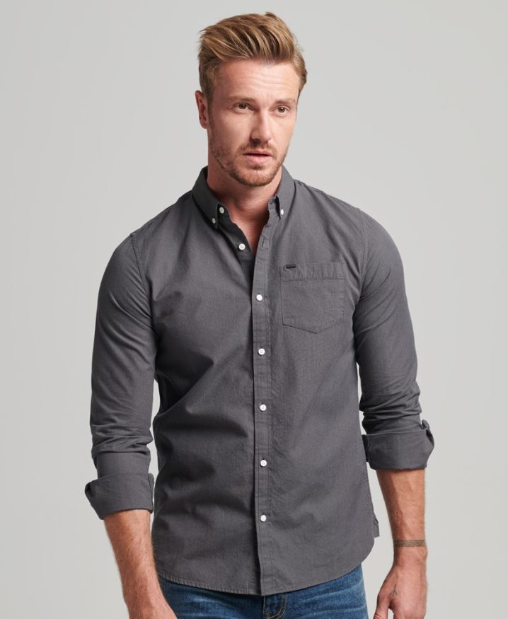 Superdry Cotton Micro Check Shirt Grey Men