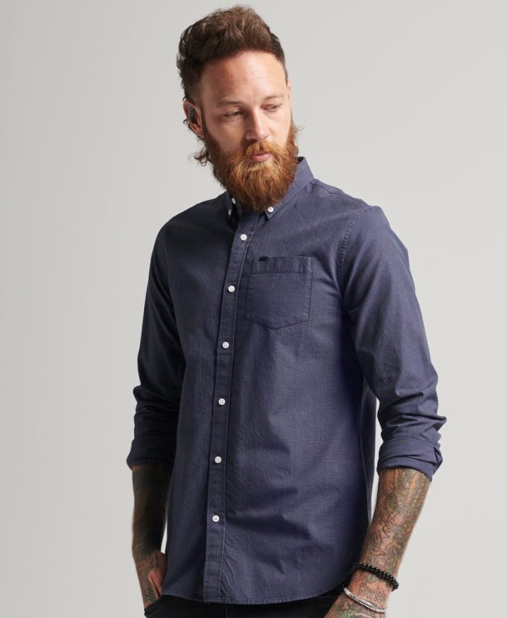 Superdry Cotton Micro Check Shirt Navy Men