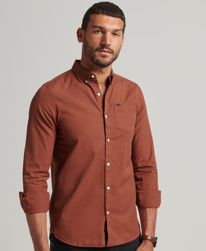 Superdry Cotton Micro Check Shirt Orange Men