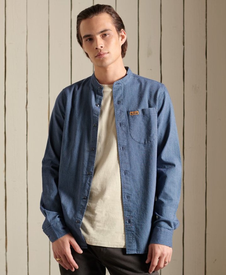 Superdry Indigo Henley Workwear Shirt Blue Men