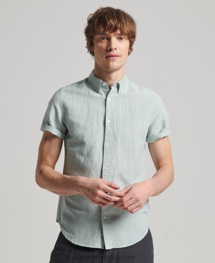 Superdry Organic Cotton Linen Short Sleeve Shirt Blue Men