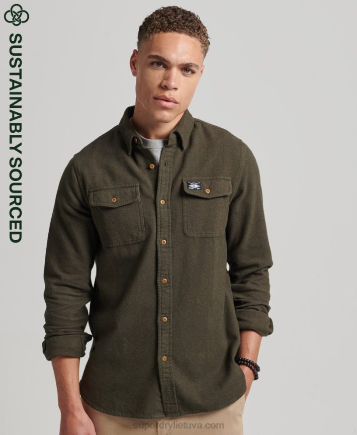 Superdry Organic Cotton Trailsman Flannel Shirt Khaki Men