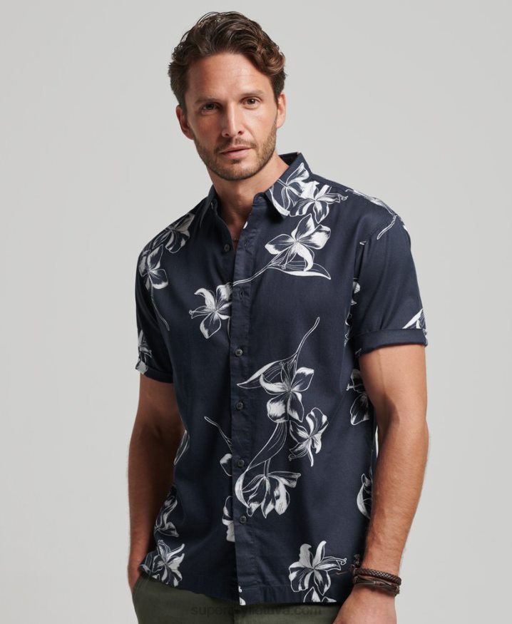 Superdry Short Sleeve Hawaiian Shirt Navy Men