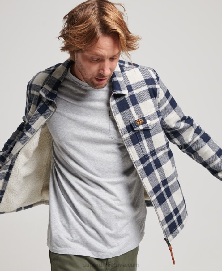 Superdry Zip Through Borg Lined Wool Check Overshirt Light Blue Men Superdry Zip Through Borg Lined Wool Check Overshirt Light Blue Men