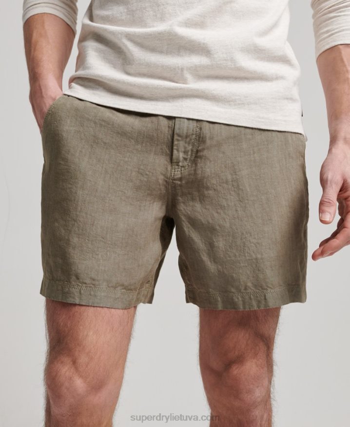 Superdry Overdyed Linen Shorts Khaki Men