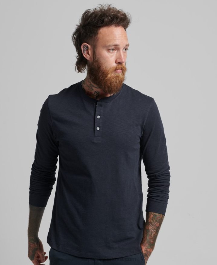 Superdry Long Sleeve Jersey Henley Top Navy Men