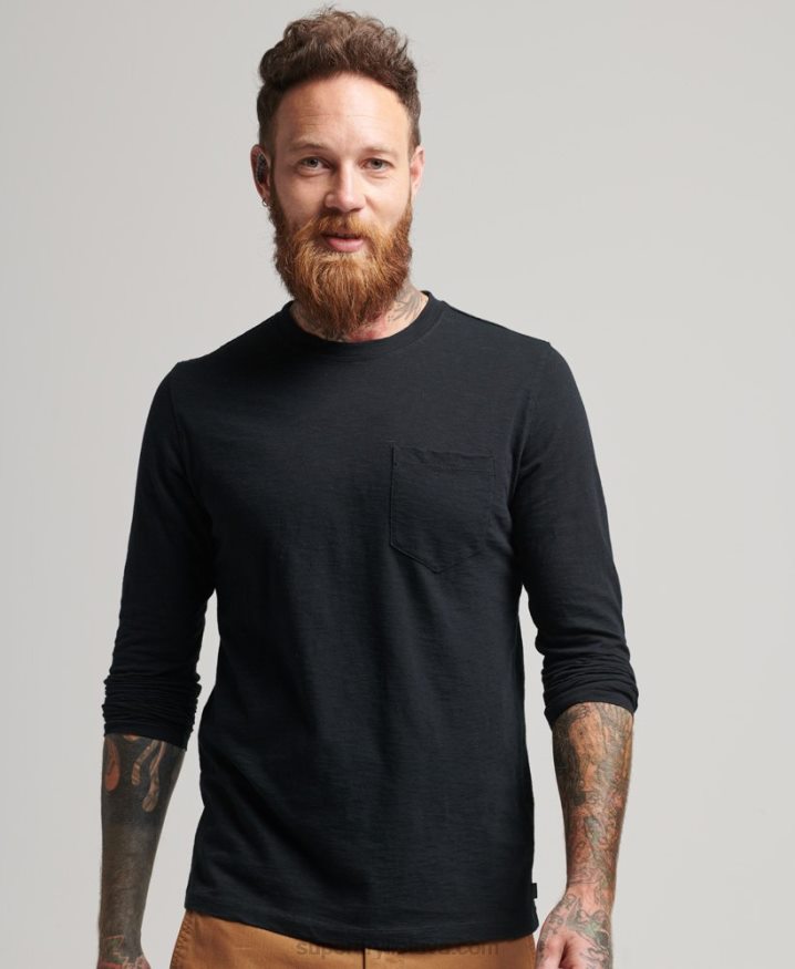 Superdry Long Sleeve Slub Jersey Top Black Men