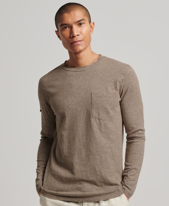 Superdry Long Sleeve Slub Jersey Top Brown Men