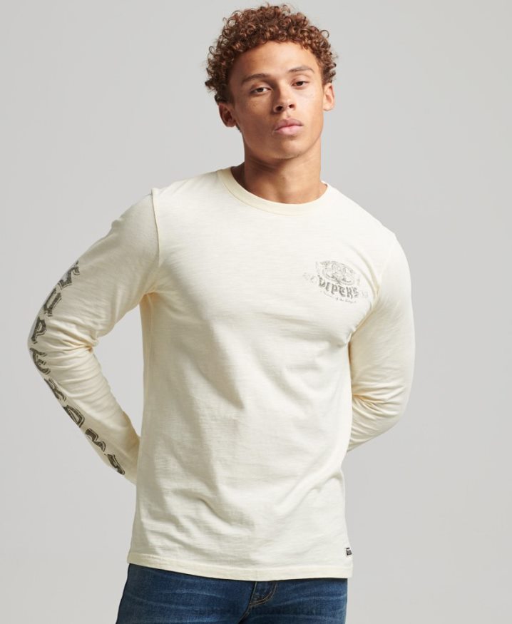 Superdry Organic Cotton Blackout Long Sleeve Top Cream Men