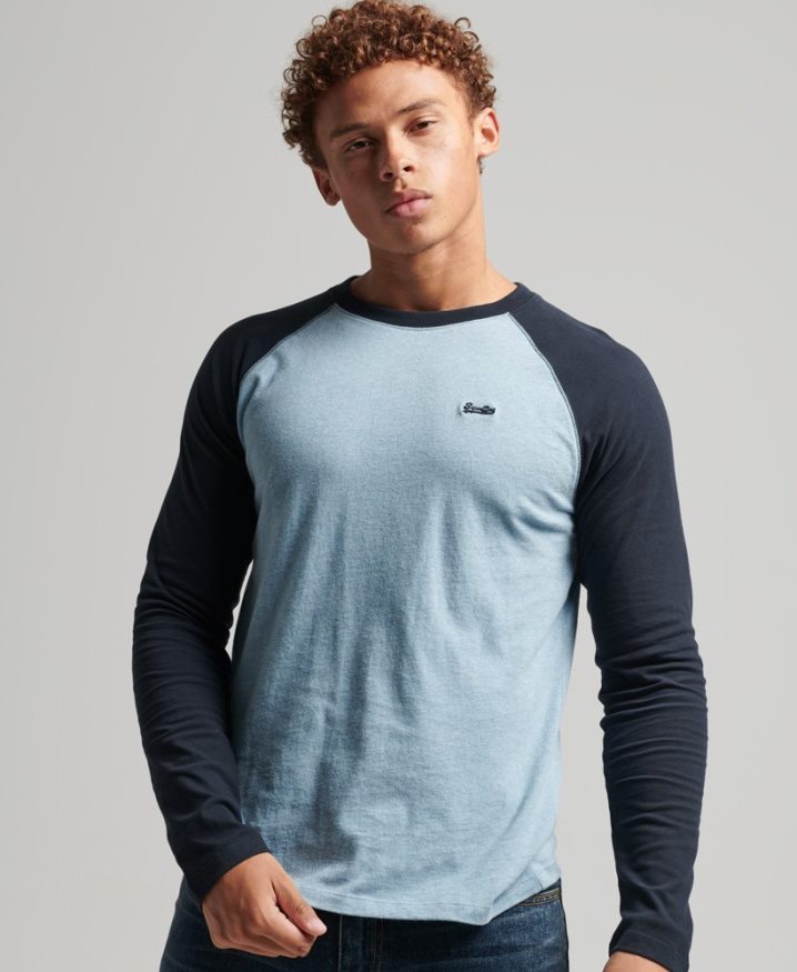 Superdry Organic Cotton Essential Long Sleeved Baseball Top Blue Men