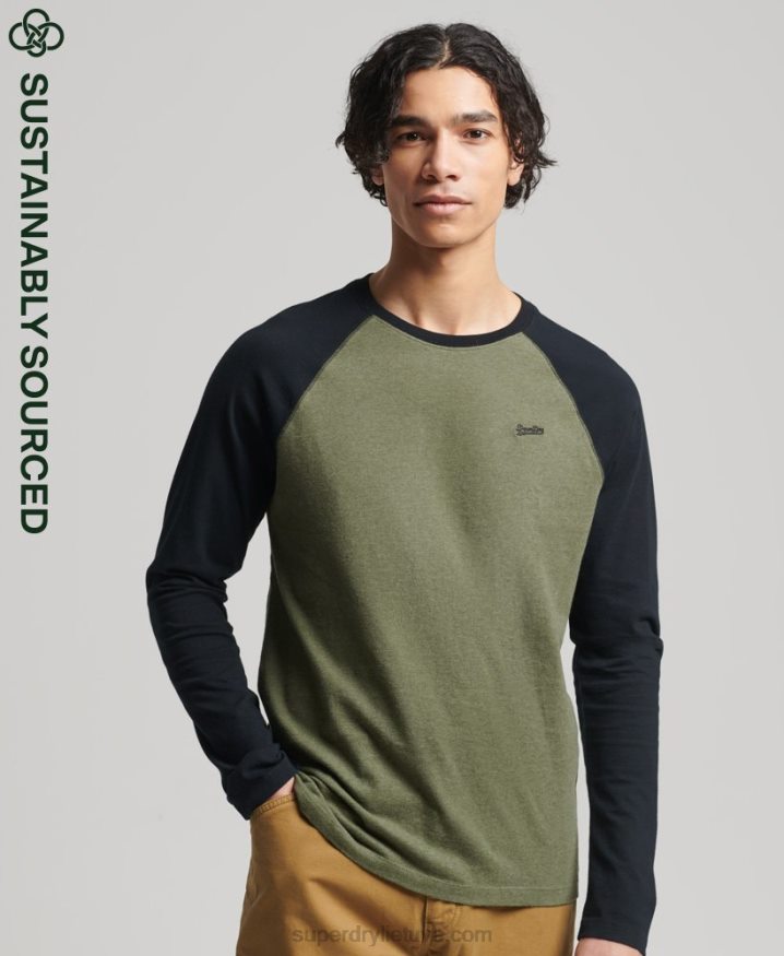 Superdry Organic Cotton Essential Long Sleeved Baseball Top Green Men