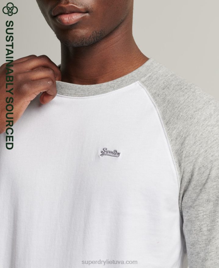 Superdry Organic Cotton Essential Long Sleeved Baseball Top White Men