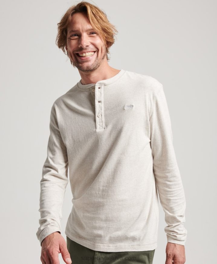 Superdry Organic Cotton Vintage Logo Embroidered Henley Top Cream Men Superdry Organic Cotton Vintage Logo Embroidered Henley Top Cream Men
