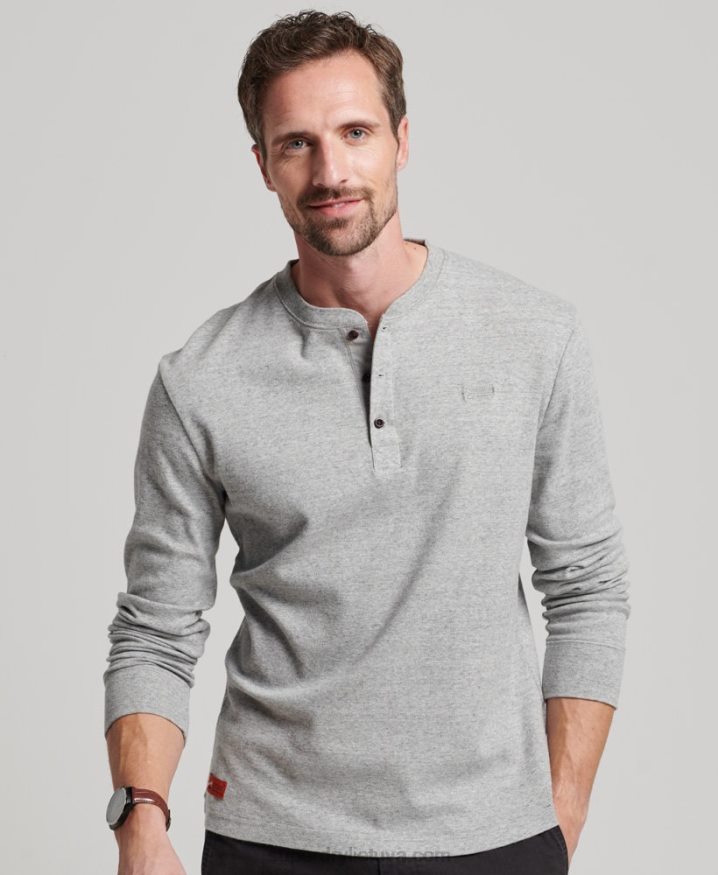 Superdry Organic Cotton Vintage Logo Embroidered Henley Top Grey Men Superdry Organic Cotton Vintage Logo Embroidered Henley Top Grey Men
