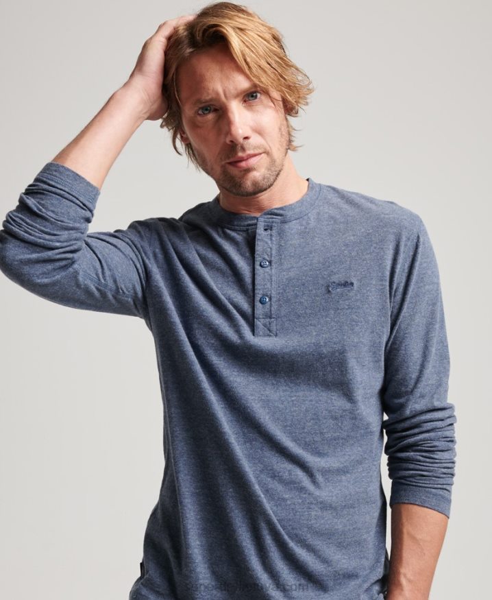 Superdry Organic Cotton Vintage Logo Embroidered Henley Top Navy Men Superdry Organic Cotton Vintage Logo Embroidered Henley Top Navy Men