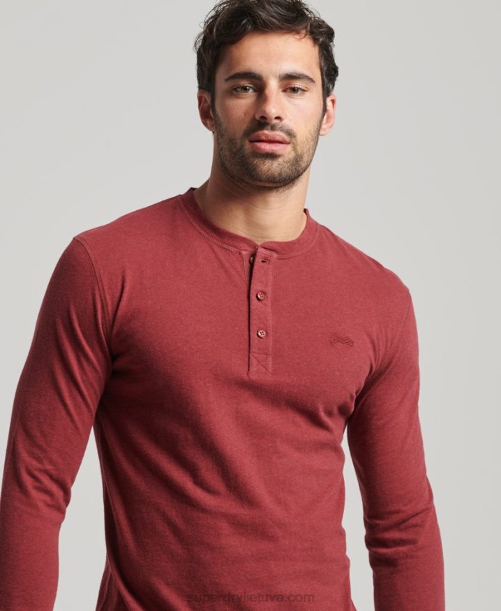 Superdry Organic Cotton Vintage Logo Embroidered Henley Top Red Men Superdry Organic Cotton Vintage Logo Embroidered Henley Top Red Men