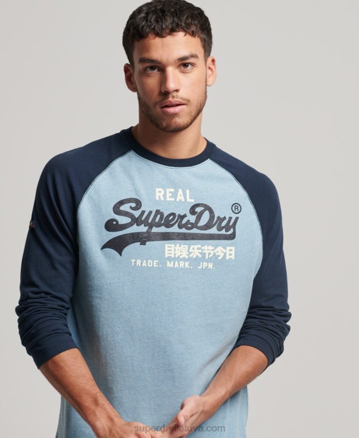 Superdry Organic Cotton Vintage Logo Raglan Long Sleeve Top Blue Men Superdry Organic Cotton Vintage Logo Raglan Long Sleeve Top Blue Men