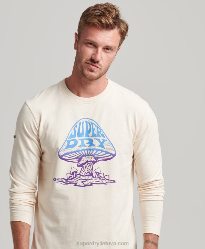 Superdry Psych Rock Long Sleeve Top Cream Men