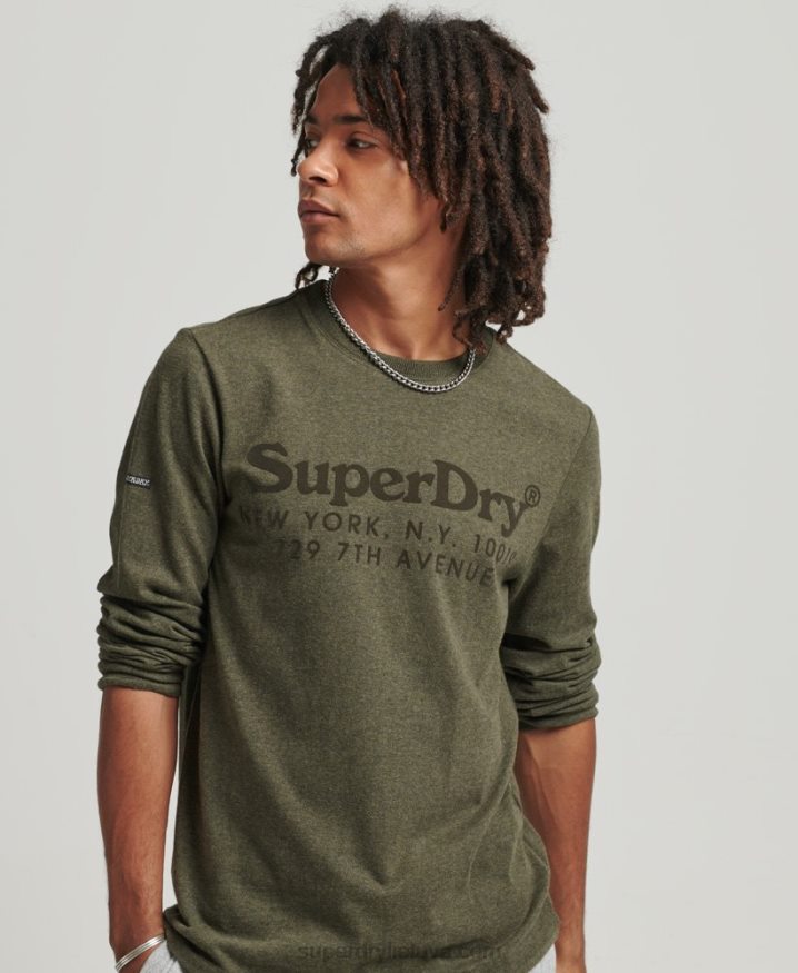 Superdry Venue Tonal Logo Long Sleeved Top Khaki Men