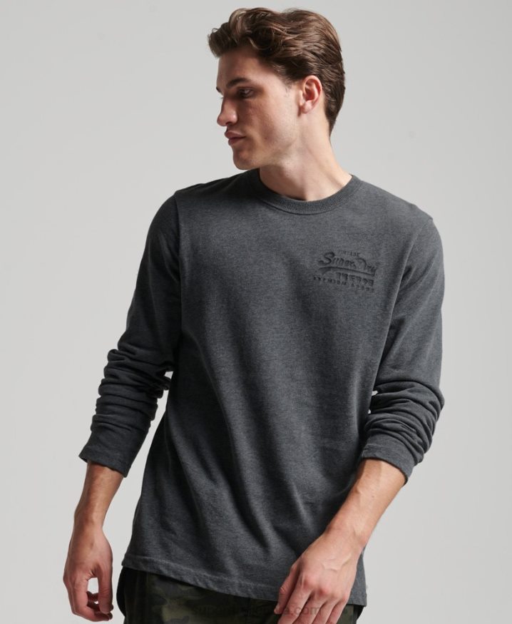 Superdry Vintage Logo Heritage Long Sleeve Top Grey Men Superdry Vintage Logo Heritage Long Sleeve Top Grey Men