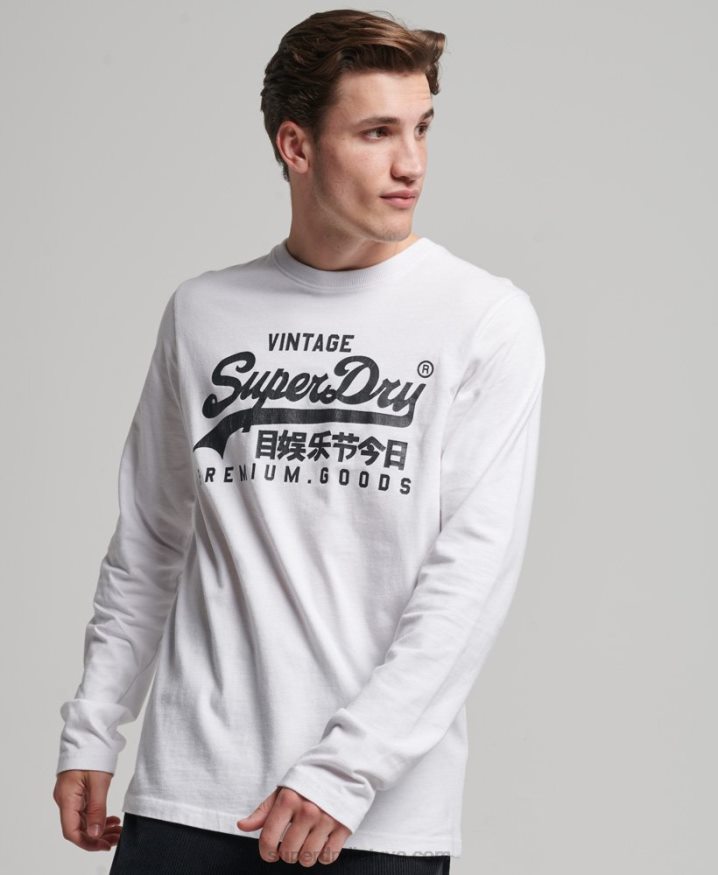 Superdry Vintage Logo Heritage Long Sleeve Top White Men Superdry Vintage Logo Heritage Long Sleeve Top White Men