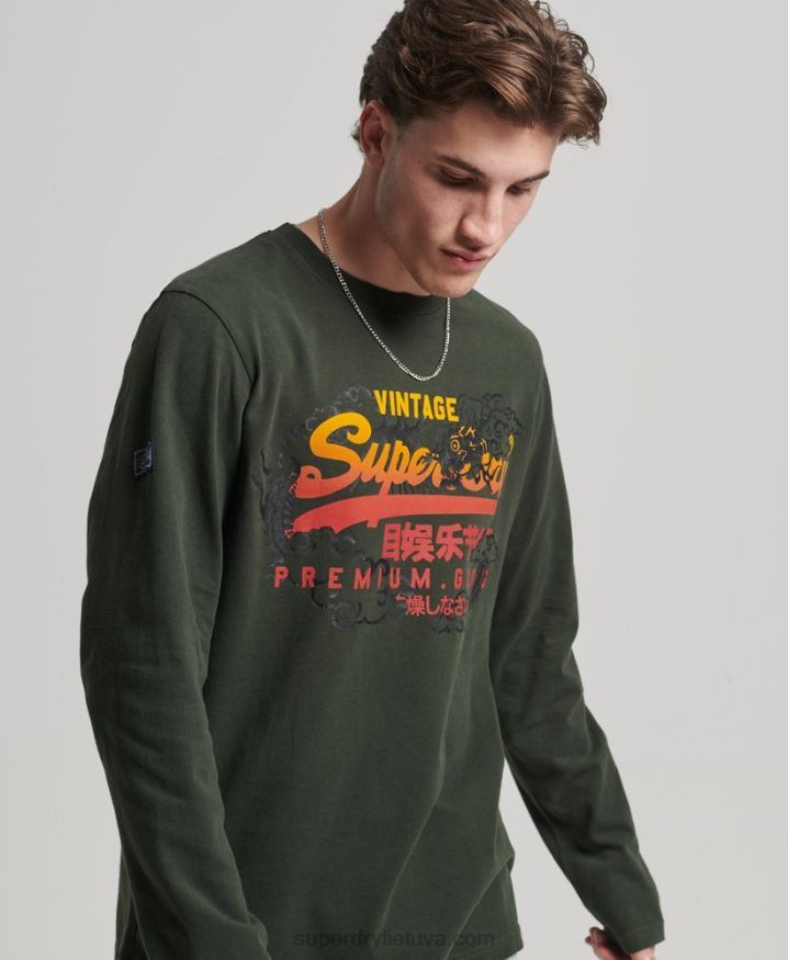 Superdry Vintage Logo Narrative Long Sleeve Top Green Men Superdry Vintage Logo Narrative Long Sleeve Top Green Men