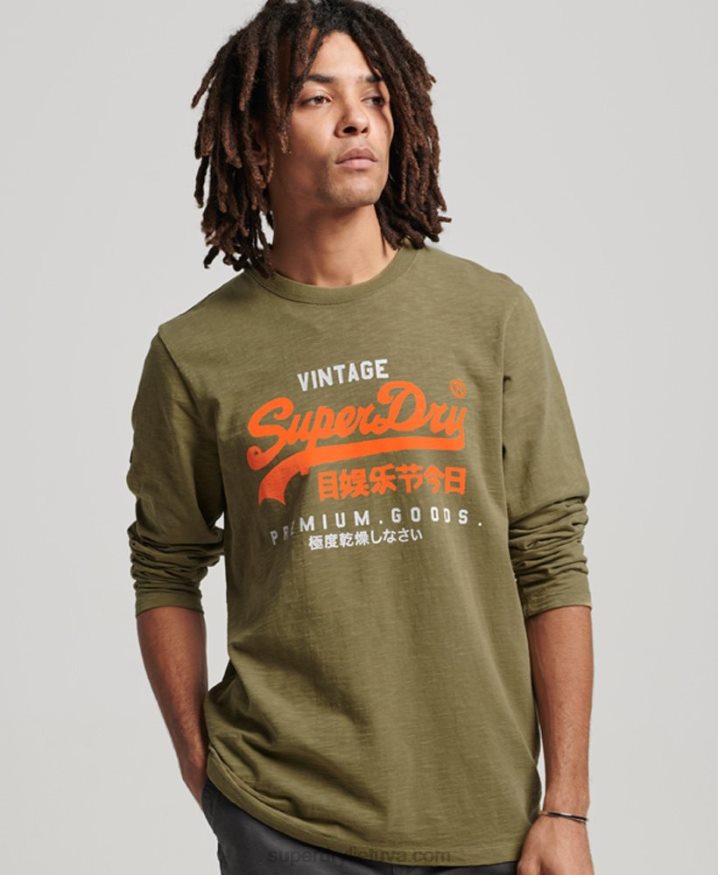 Superdry Vintage Logo Overdyed Long sleeve T-Shirt Green Men Superdry Vintage Logo Overdyed Long sleeve T-Shirt Green Men