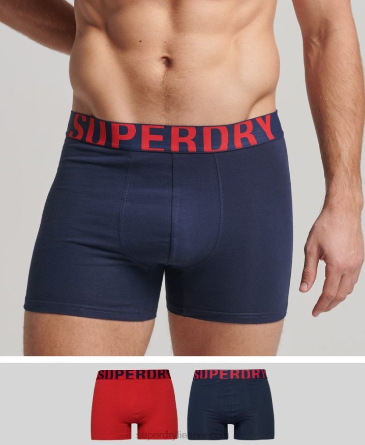 Superdry Organic Cotton Boxer Dual Logo Double Pack Navy Men