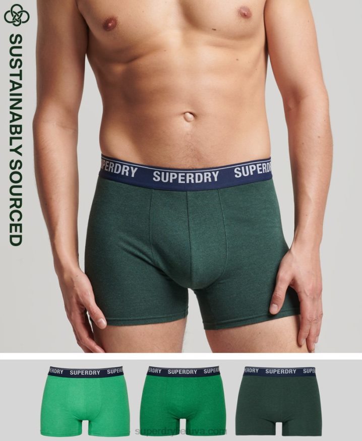 Superdry Organic Cotton Boxer Multi Triple Pack Green Men