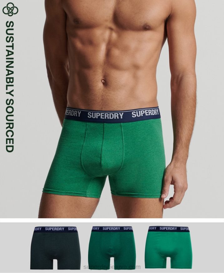 Superdry Organic Cotton Boxers Triple Pack Green Men