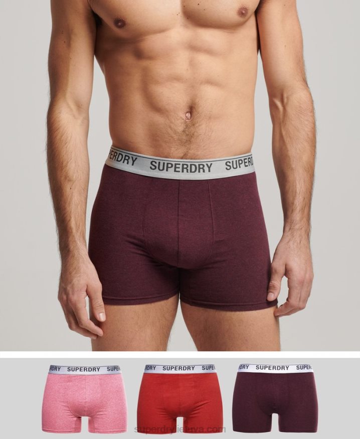 Superdry Organic Cotton Boxers Triple Pack Red Men