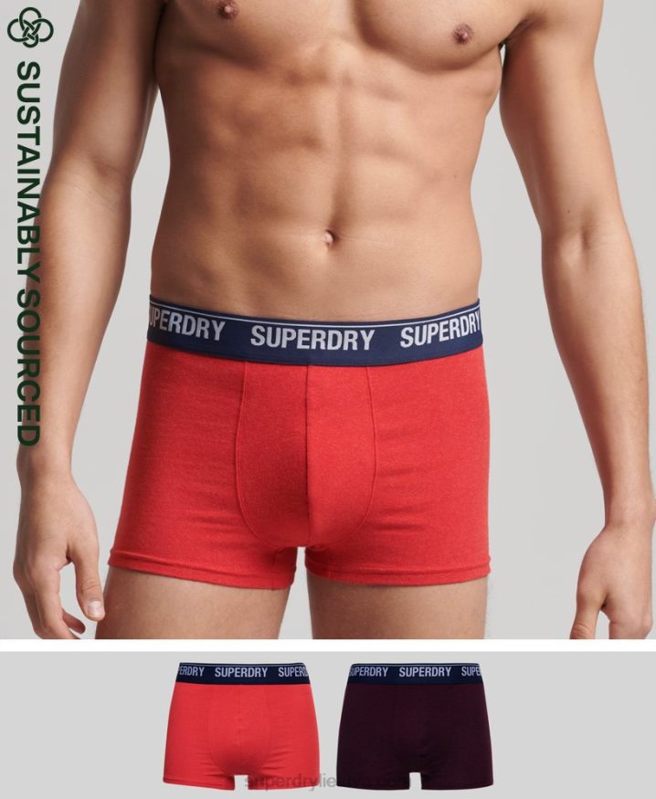 Superdry Organic Cotton Trunk Multi Double Pack Red Men