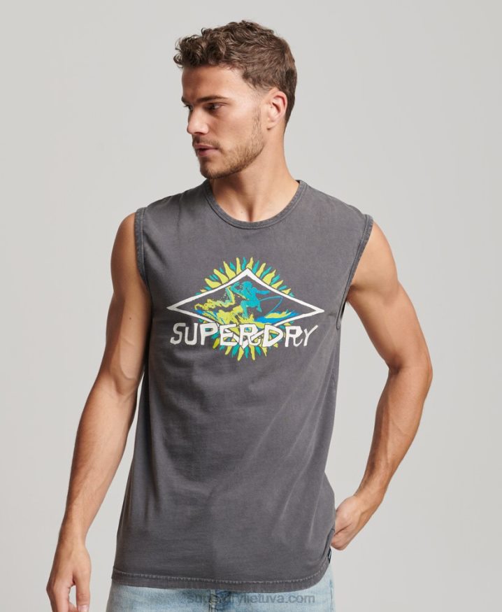 Superdry Vintage Tribal Surf Vest Top Dark Grey Men Superdry Vintage Tribal Surf Vest Top Dark Grey Men