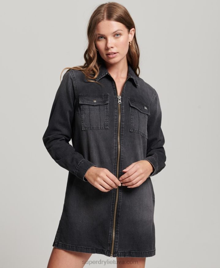 Superdry Denim Shirt Dress Dark Grey Women