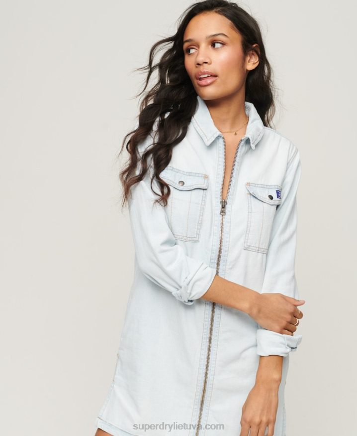 Superdry Denim Shirt Dress Light Blue Women