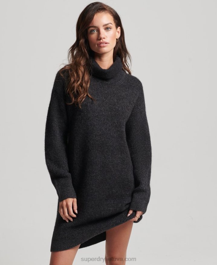 Superdry Knitted Roll Neck Jumper Dress Dark Grey Women