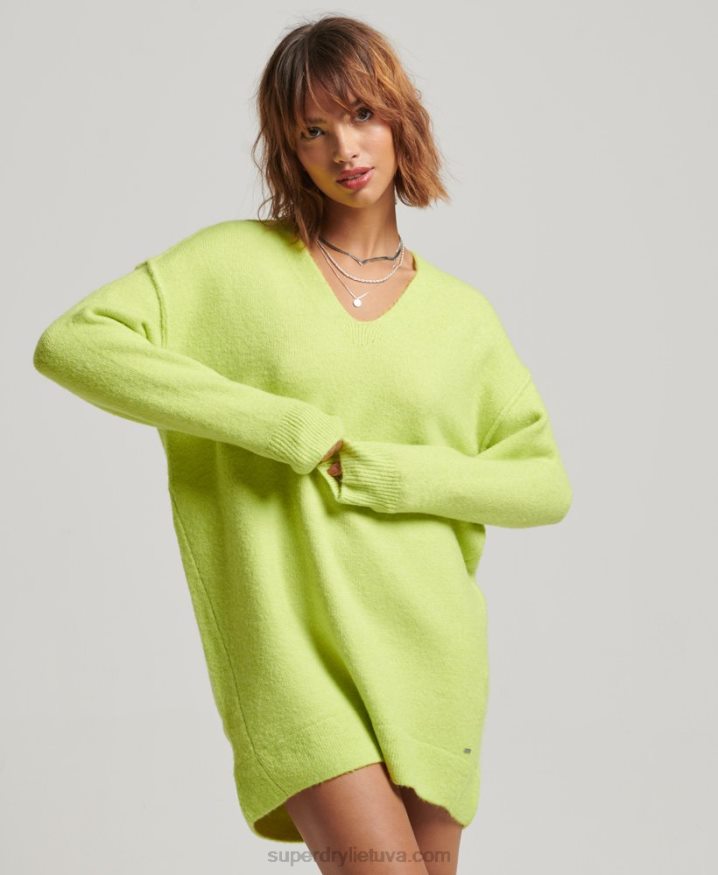 Superdry Knitted V Neck Jumper Dress Green Women