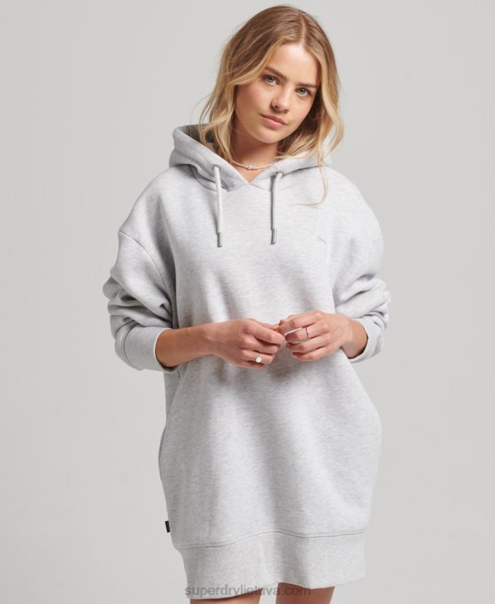 Superdry Organic Cotton Embroidered Logo Sweat Dress Light Grey Women