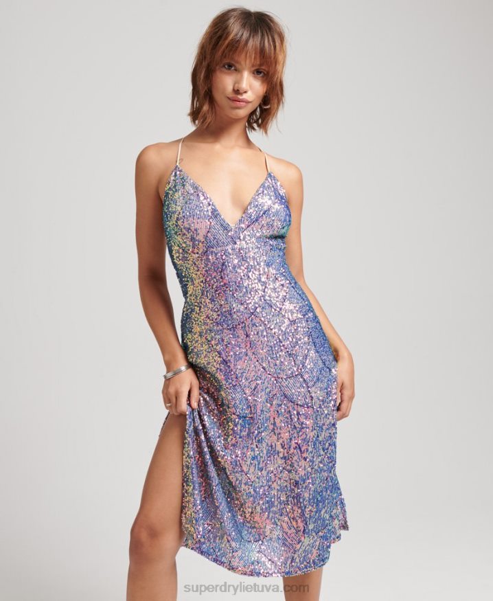 Superdry Plunge Sequin Midi Slip Dress Multi Women