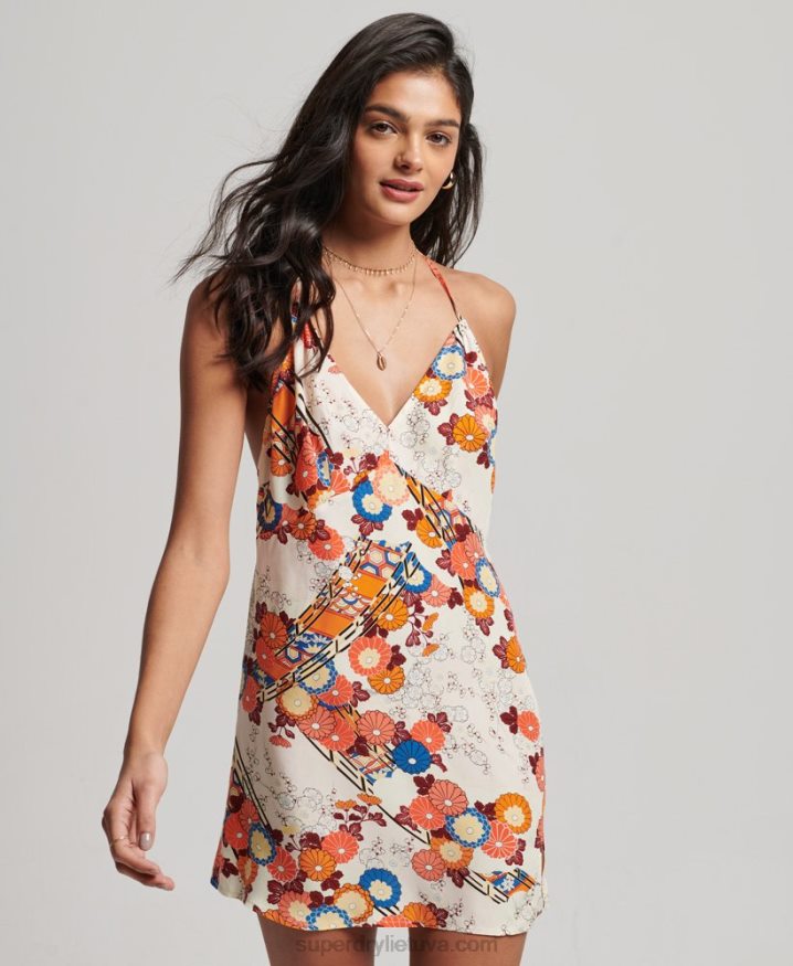 Superdry Printed Mini Slip Dress Cream Women