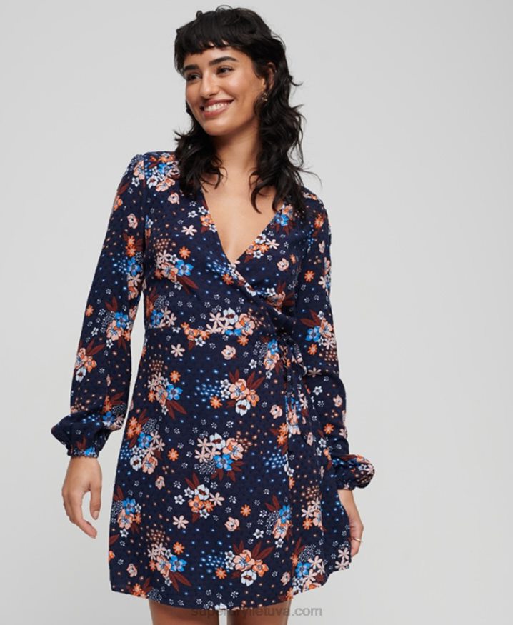 Superdry Printed Mini Wrap Dress Navy Women