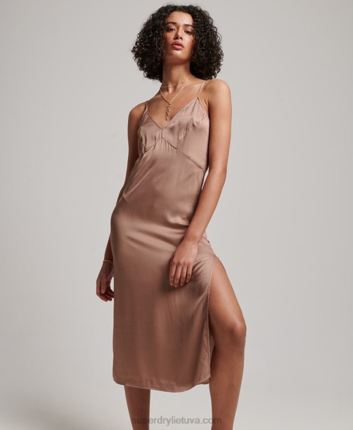 Superdry Satin Cami Midi Dress Brown Women