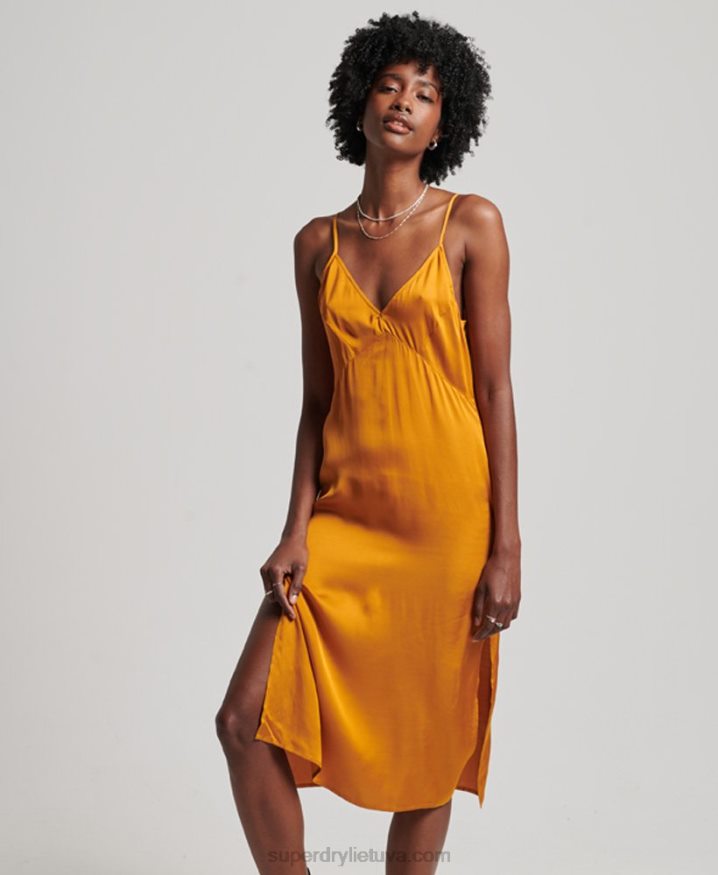 Superdry Satin Cami Midi Dress Orange Women