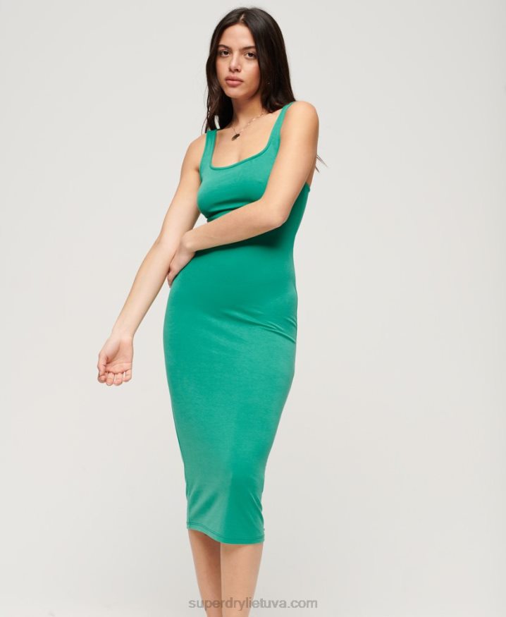 Superdry Square Neck Jersey Midi Dress Green Women